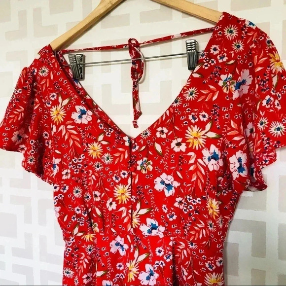 Trixxi Red Floral Short Sleeve Romper S - Picture 2 of 6